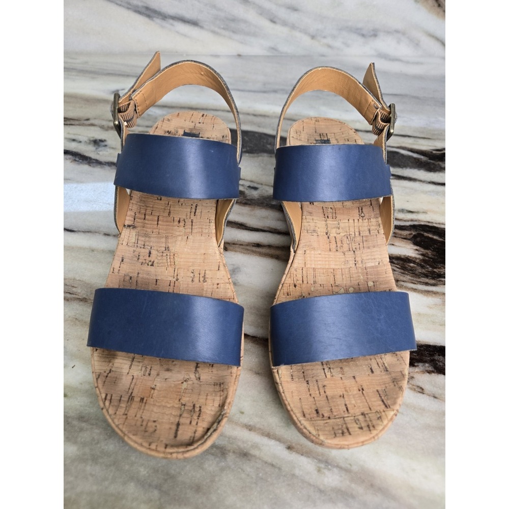 Kork's by Kork Ease Austin Slingback Leather Wedge Sandals Size 8 Blue - Picture 2 of 9